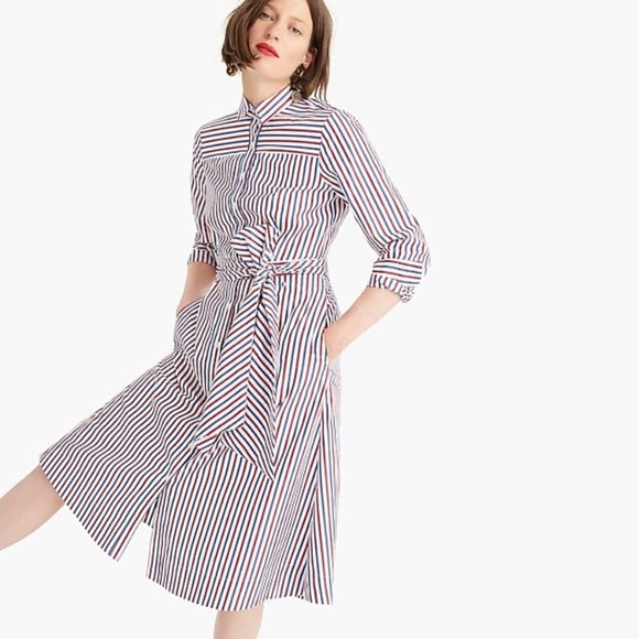 J. Crew Dresses & Skirts - J. Crew Belted Striped Midi Button Dress